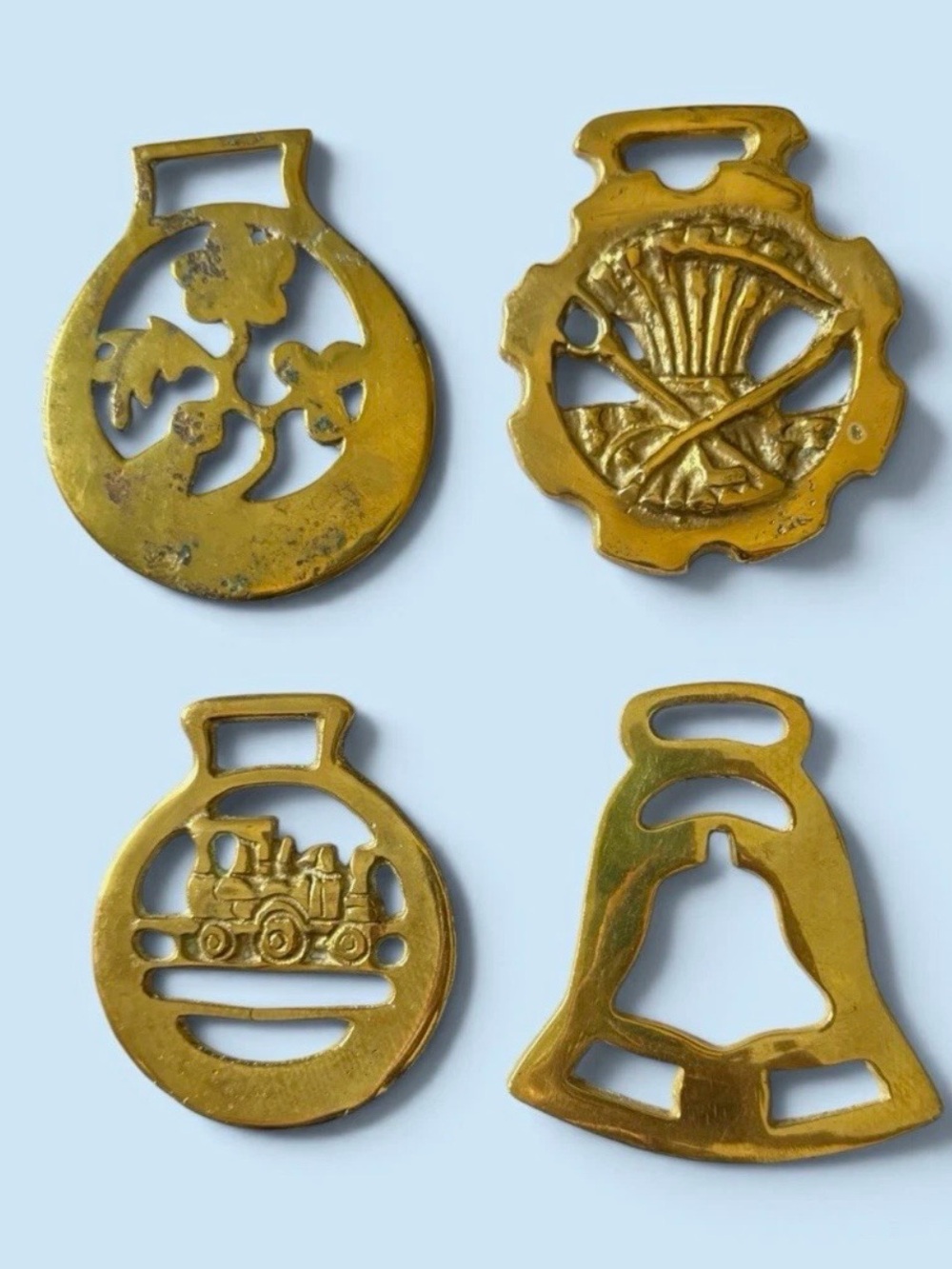 4 Brass Horse Bridle Ornaments - Gold tone Decorative Home Accents English